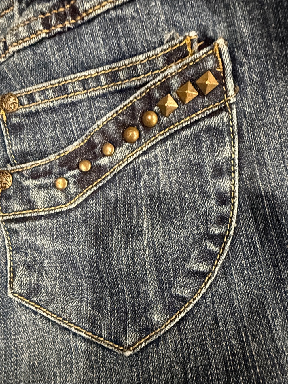 Dark Blue Denim A-Line Skirt with Stud Accents - Picture 6 of 8